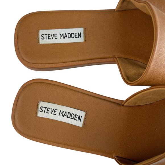 Steve Madden Women’s Holmes Slide Sandals 9M Brown Leather Slip-On Flats - Picture 7 of 9